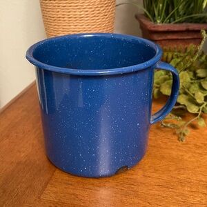 Vintage Blue Speckled Graniteware Large Three Cup Mug Enamelware